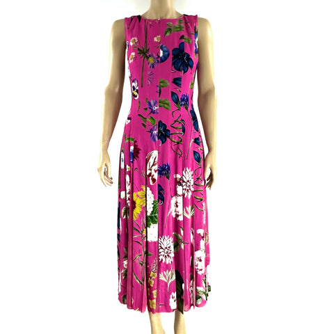 OSCAR DE LA RENTA Pink Floral Print Inset Midi Dress Sleeveless Dress Size 10 jewelsunderthesea 