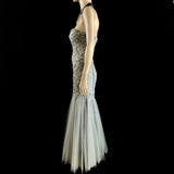 Tony Ward Crystal Ruched Bodice Tulle Gown in Grey Mist Size 36 jewelsunderthesea
