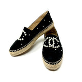 CHANEL Black Suede Pearl CC Espadrille Flats 9.5 | 40 jewelsunderthesea