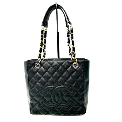 CHANEL Black Quilted Caviar Petite Shopper Tote jewelsunderthesea 