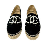 CHANEL Black Suede Pearl CC Espadrille Flats 9.5 | 40 jewelsunderthesea
