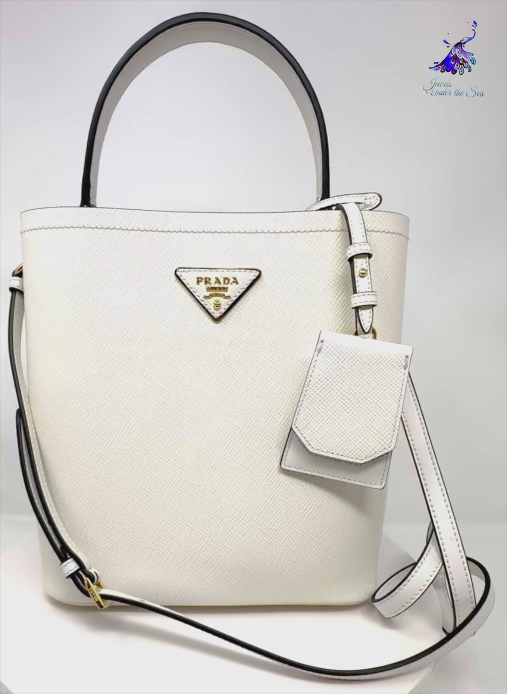 PRADA White Medium Saffiano Leather Panier Bag jewelsunderthesea 