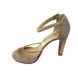 Christian Louboutin Tan Suede Mesh Mary Jane Block Heels 37.5 | 7 jewelsunderthesea