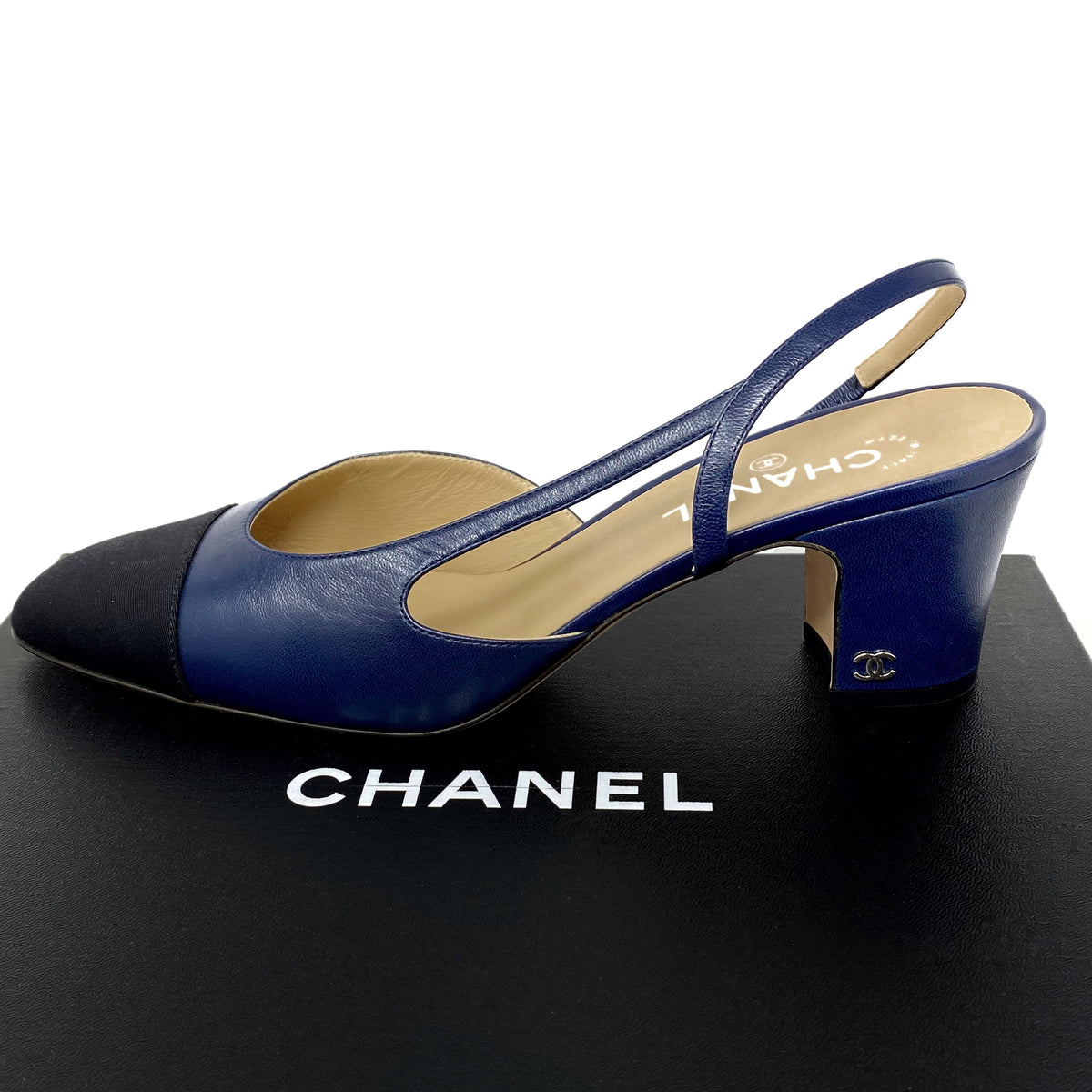 CHANEL Slingbacks Navy and Black Toe Goatskin G31318 Size 42