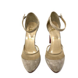 Christian Louboutin Tan Suede Mesh Mary Jane Block Heels 37.5 | 7 jewelsunderthesea
