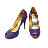 Badgley Mischka Iridescent Glitter Sparkle Peep Toe Platform Pumps 9M jewelsunderthesea