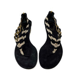 Caovilla Black Gold Crystal Braid Gladiator Flats Size 38 | 7.5 jewelsunderthesea