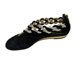 Caovilla Black Gold Crystal Braid Gladiator Flats Size 38 | 7.5 jewelsunderthesea