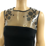 Pamella Roland Plexi Hexagon Leather Trimmed Sleeveless Top Tunic Size 6 jewelsunderthesea