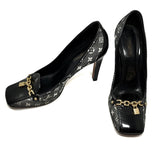 Louis Vuitton Black Canvas Logo Chain Lock Pumps Heels Size 38.5 | 8 Jewelsunderthesea