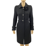 Blumarine Black Knit Ruffle Jacket Crystal Flower Brooch 42 | 8 Jewelsunderthesea