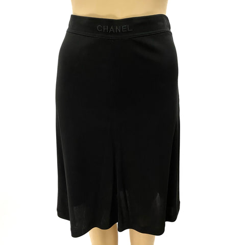 Chanel 97P Black Logo Waist A Line Skirt Size 42 | 8 jewelsunderthesea 