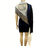 Color Block Black White Navy Fringed Knit Scarf Shawl Wrap Jewelsunderthesea