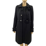 Blumarine Black Knit Ruffle Jacket Crystal Flower Brooch 42 | 8 Jewelsunderthesea
