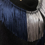 Color Block Black White Navy Fringed Knit Scarf Shawl Wrap Jewelsunderthesea
