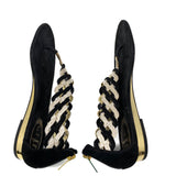 Caovilla Black Gold Crystal Braid Gladiator Flats Size 38 | 7.5 jewelsunderthesea
