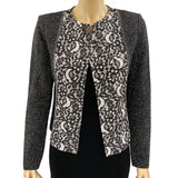 St. John Dark Gray Metallic Crystal Lace Print Knit Jacket Size 4 Jewelsunderthesea