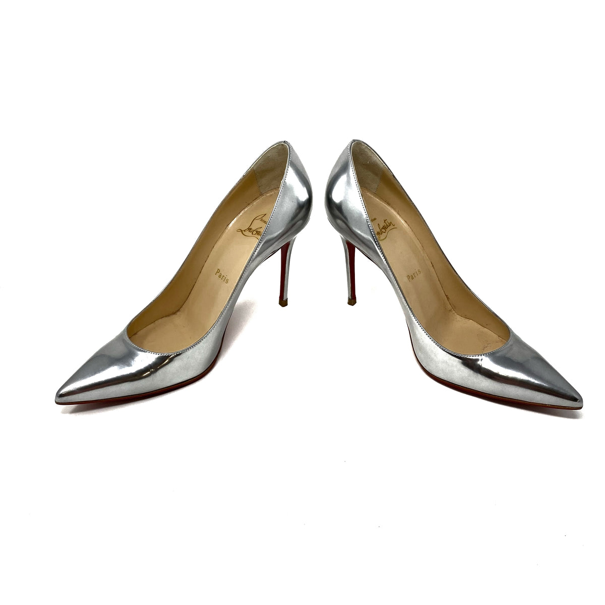 Christian Louboutin So Kate 100MM Silver Metallic Leather Pumps