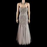 Tony Ward Crystal Ruched Bodice Tulle Gown in Grey Mist Size 36 jewelsunderthesea 