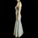 Tony Ward Crystal Ruched Bodice Tulle Gown in Grey Mist Size 36 jewelsunderthesea 