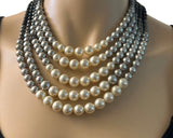 CHANEL Fall Winter 2015 4 Strand Black Gray Silver Pearl CC Necklace jewelsunderthesea 