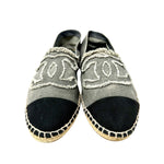 CHANEL Canvas Gray Black Espadrille Flats 11, 11.5 / 42 jewelsunderthesea