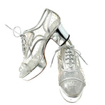 Chanel Silver Transparent Calfskin PVC Cap Toe Lace Up Platform Heels 38.5 | 8 jewelsunderthesea 