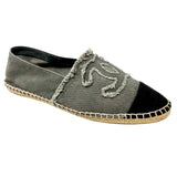 CHANEL Canvas Gray Black Espadrille Flats 11, 11.5 / 42 jewelsunderthesea