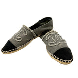 CHANEL Canvas Gray Black Espadrille Flats 11, 11.5 / 42 jewelsunderthesea