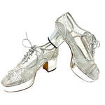 Chanel Silver Transparent Calfskin PVC Cap Toe Lace Up Platform Heels 38.5 | 8