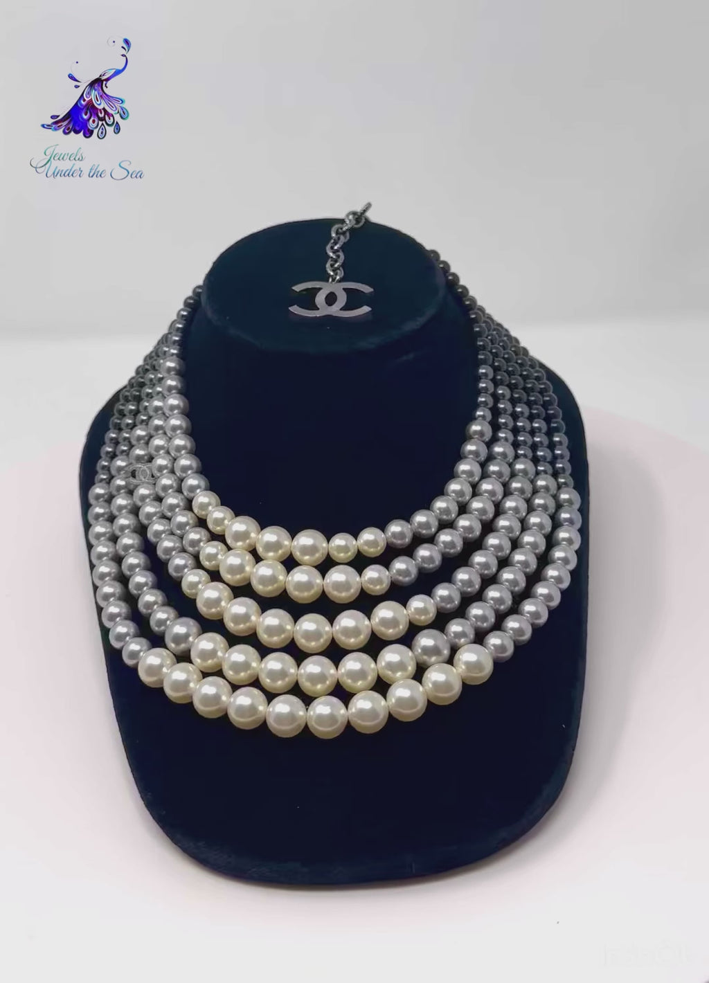 CHANEL Fall Winter 2015 4 Strand Black Gray Silver Pearl CC Necklace jewelsunderthesea 