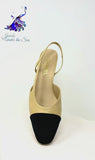 CHANEL Slingbacks Beige & Black Goatskin & Grosgrain G31318 Size 42