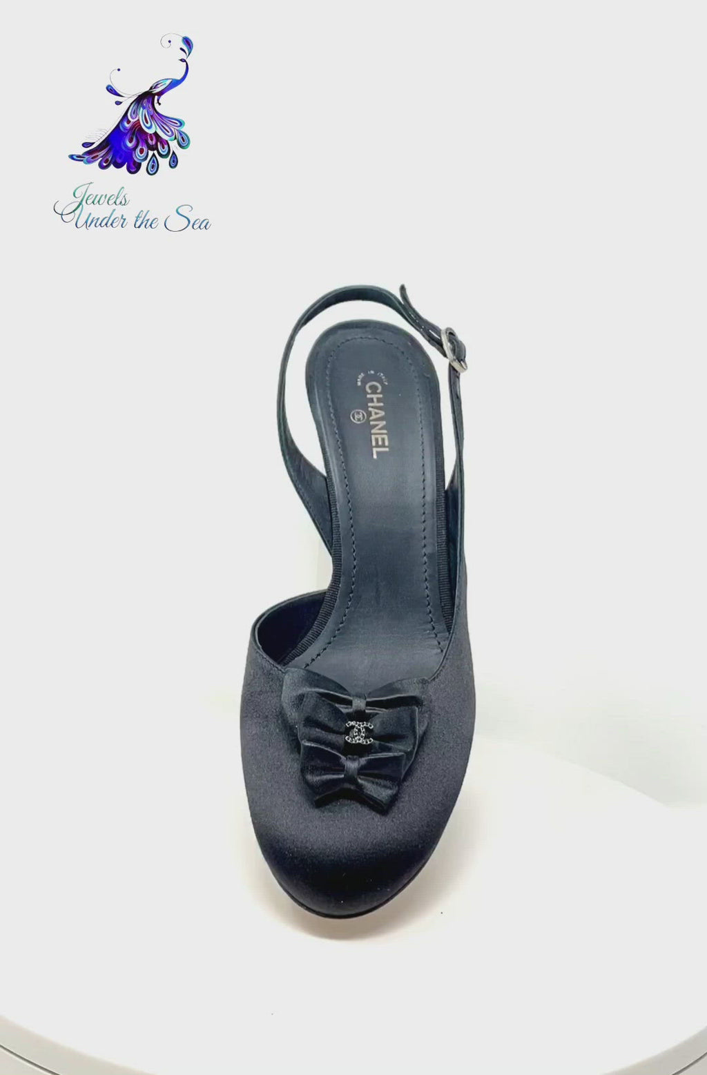 CHANEL Black Satin Triple Bow Pumps Heels Crystal CC G28633 Size 42 jewelsunderthesea 