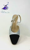 CHANEL Slingbacks Silver Metallic Leather, Grosgrain G31318 Size 42 jewelsunderthesea 