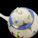 Herend Printemps Blue Teapot with Bunny Finial 7" Tall Jewelsunderthesea 