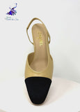 CHANEL Slingbacks Beige & Black Goatskin & Grosgrain G31318 Size 42 jewelsunderthesea 