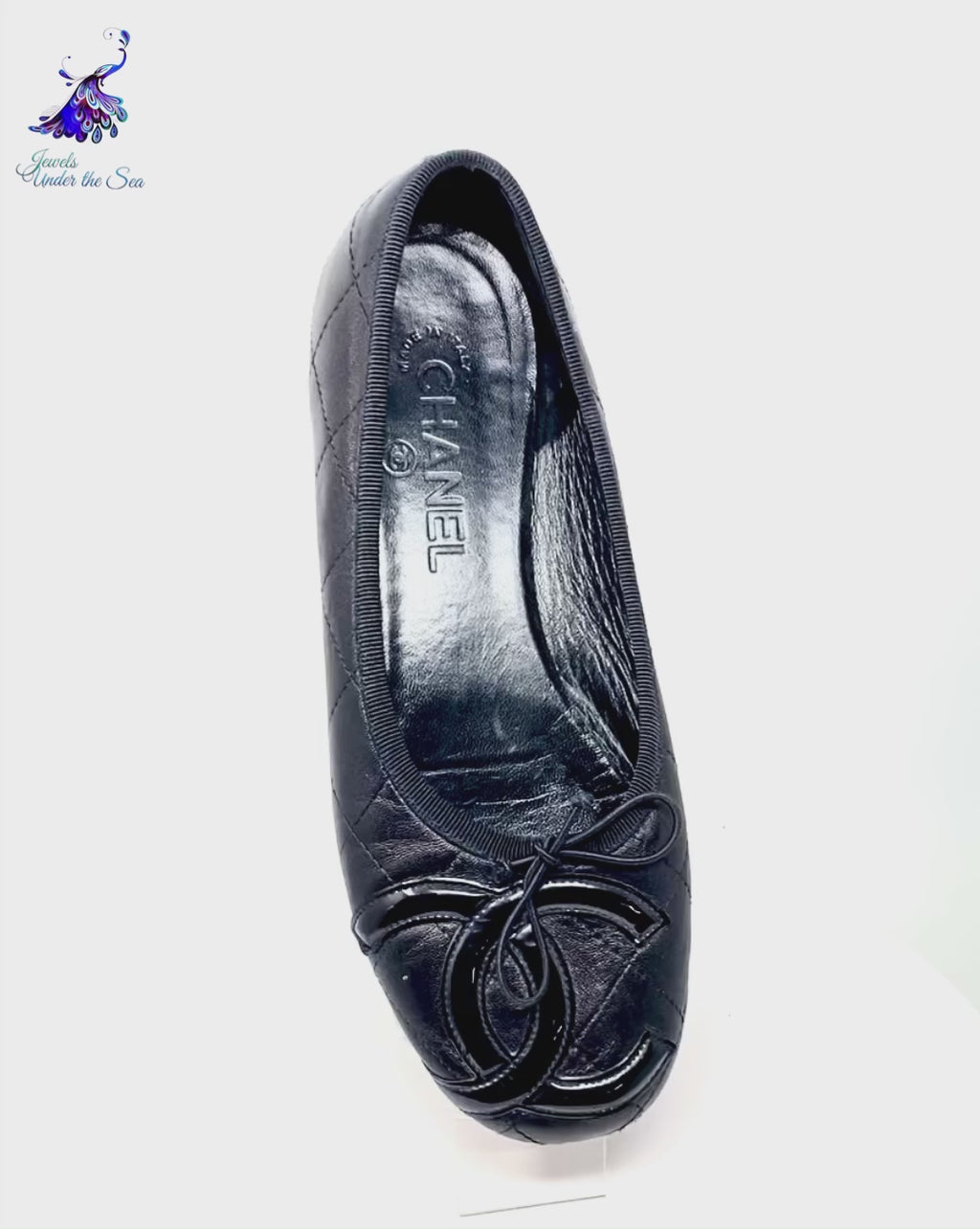 CHANEL Black Leather Quilt Cambon Ballet Flats Size 38
