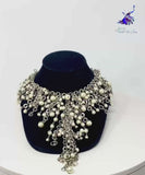 Christian DIOR Silver Tone Cascading Pearl Statement Necklace jewelsunderthesea 