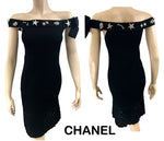 Chanel 08P Crystal Detachable Brooches Black Knit Dress - Jewelsunderthesea