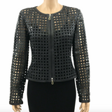 Giorgio Armani Navy See Through Drilled Leather Jacket Size 42 | 8 Jewelsunderthesea 