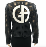 Giorgio Armani Navy See Through Drilled Leather Jacket Size 42 | 8 Jewelsunderthesea 
