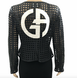 Giorgio Armani Navy See Through Drilled Leather Jacket Size 42 | 8 Jewelsunderthesea 
