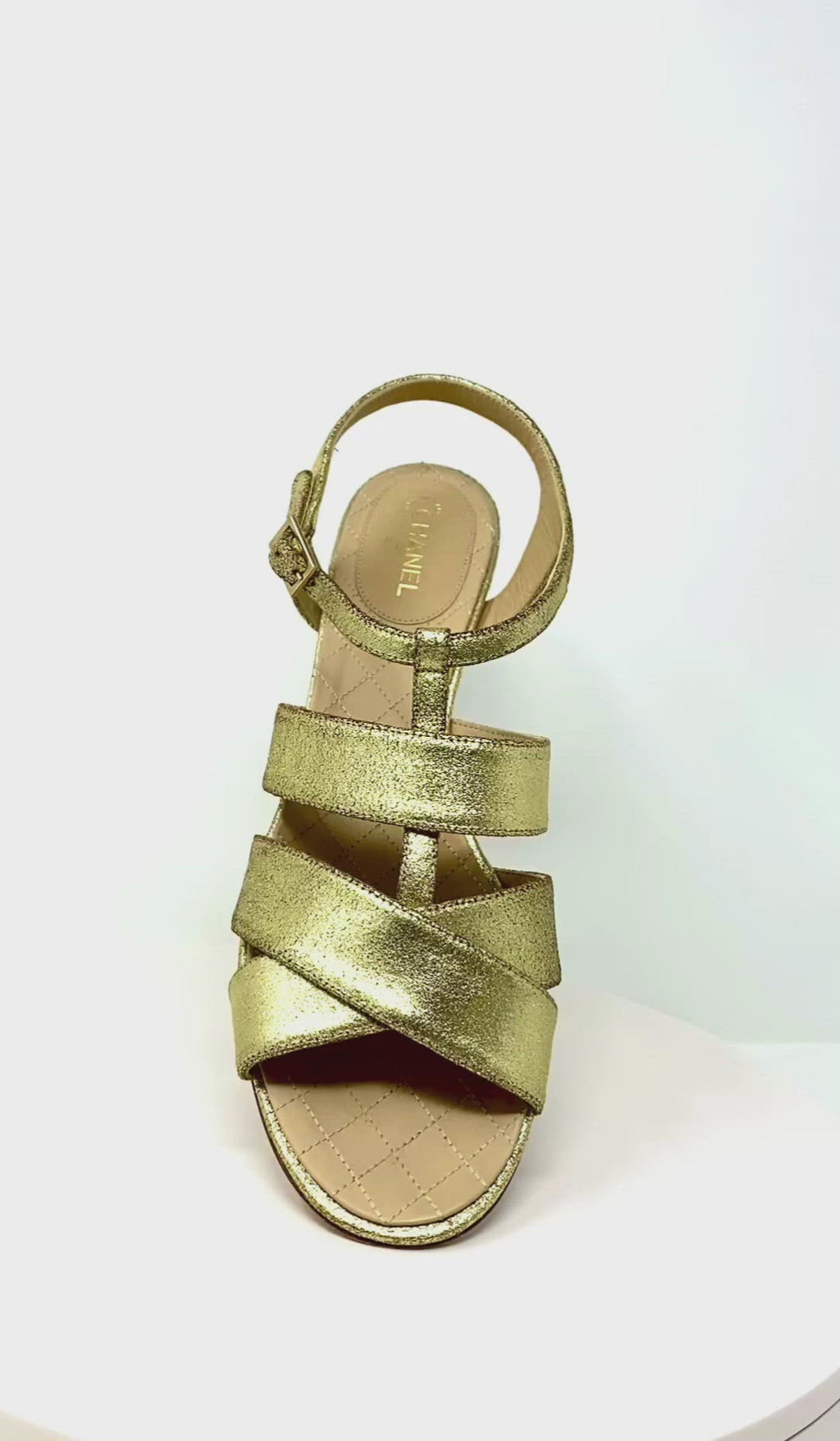 Chanel Gold Metallic Strappy Sandals Lucite Heels G30585 Size 42 Jewelsunderthesea 