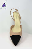 CHANEL Slingbacks Blush & Black Goatskin G28963 Size 42 jewelsunderthesea 