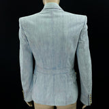 Balmain Women's Double Breasted Denim Jean Jacket Blazer Size 40 | 6 jewelsunderthesea 