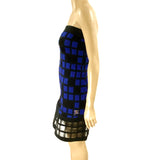 CHANEL Runway 2013 Blue Black Check Strapless Mini Dress Size 36 jewelsunderthesea 