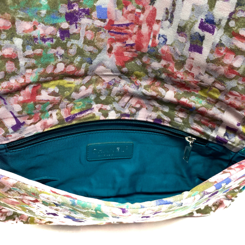 CHANEL Multi Color Printed Foulard Cloth Classic Flap Bag Resin