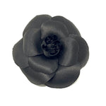 CHANEL Camellia Brooch Pin in Black Silk jewelsunderthesea 