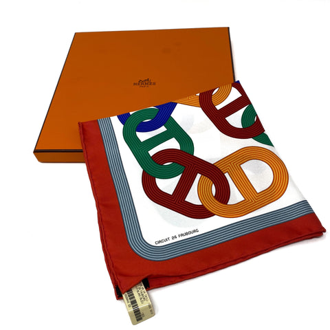 Hermès 45 cm Twill Circuit 24 Fabourg Square Silk Scarf