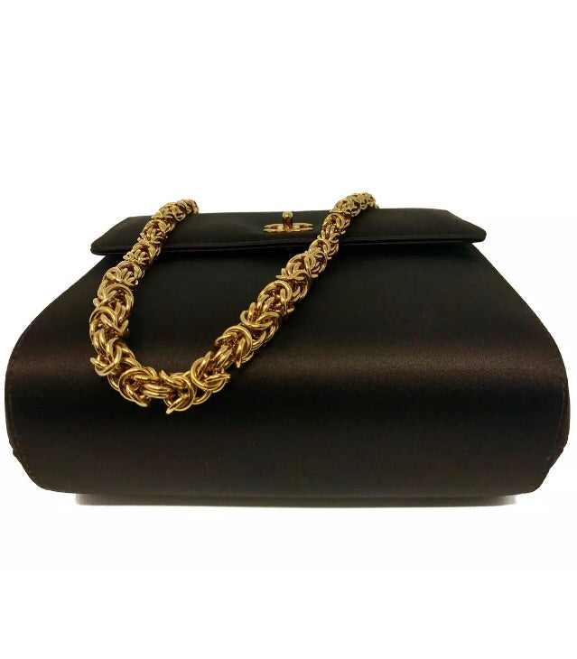 Chanel 90s Brown Suede Front Logo Chain Shoulder Bag